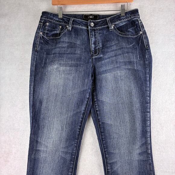 Cato Jeans Women 10 Straight Fading Rhinestones Flat Pocket Bold Topstitch Rodeo - Picture 3 of 16